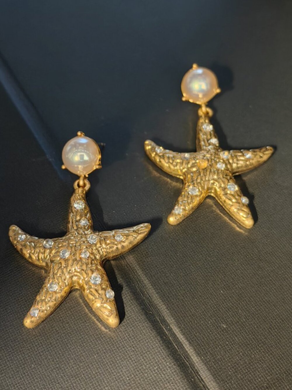 Gold-Tone Starfish Drop Earrings with Opal & Crystal Accents